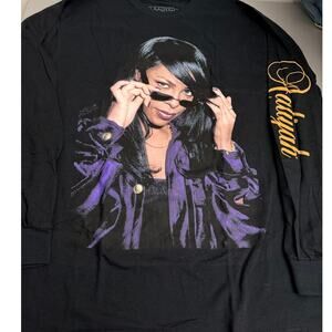 Aaliyah Graphic Long Sleeve Tee Black Size L Y2K R&B Streetwear